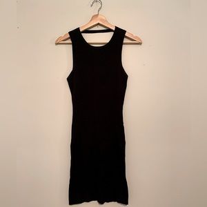 Fitted Black Ribbed Dress with Low V back